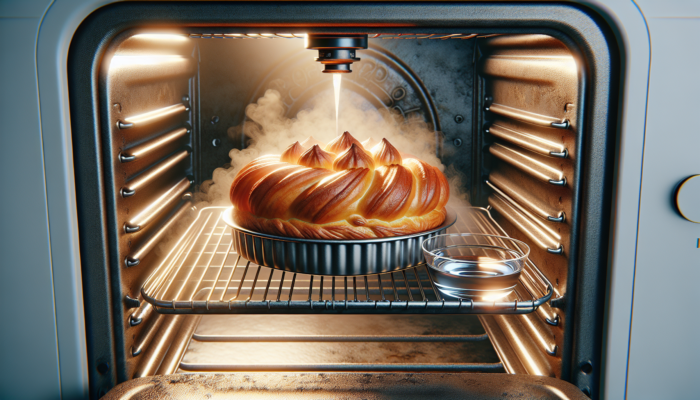 Golden-brown choux pastry baking in a steamy oven at 200°C, cooled on a wire rack.