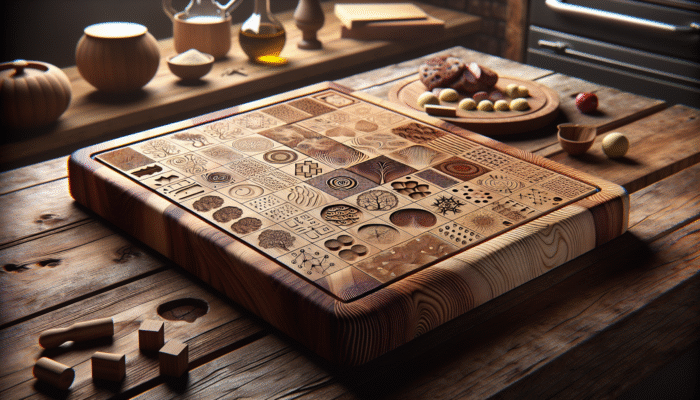 Best Cutting Boards for Durability and Style: A beautifully crafted wooden cutting board from maple, walnut, cherry, showcasing natural grain, on a rustic kitchen counter.