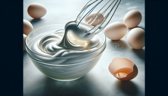 Fresh, room-temperature egg whites whipped into airy meringue, essential for perfect pavlova.