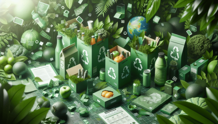 Innovative eco-friendly food packaging from sustainable materials in a lush, green setting.