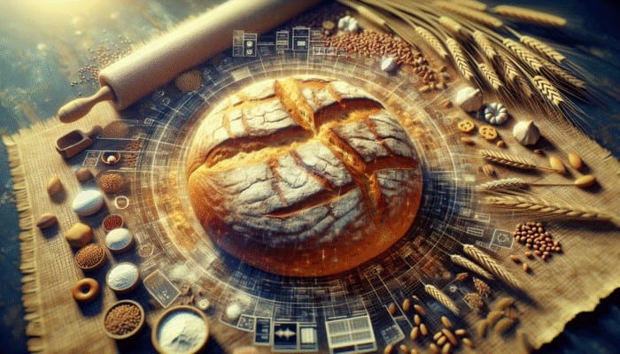 How to Cook for a Gluten-Free Group: Freshly baked bread with a golden crust and chewy interior, surrounded by wheat, barley, and rye grains.