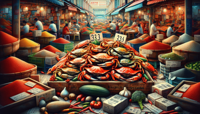 Best Singaporean Chili Crab Recipes: Lively Sri Lankan and Mud crabs at a Singaporean market, ideal for chili crab recipes.