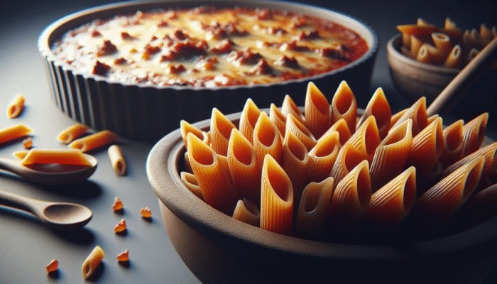 Penne pasta with chunky marinara sauce and baked penne al forno with melted cheese and meat.