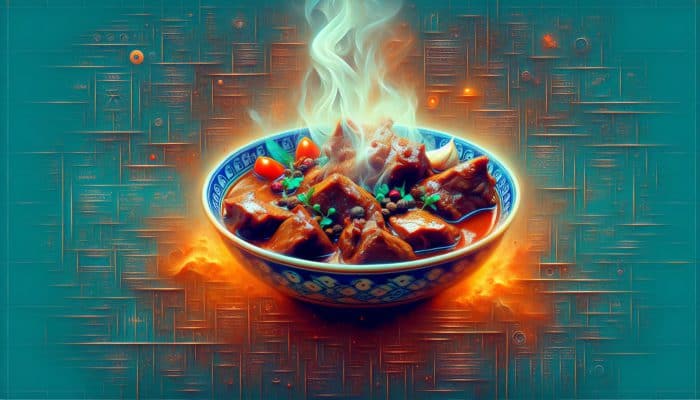 Top Filipino Adobo Recipes for Flavour: Filipino adobo dish with marinated meat in a tangy sauce, served on a traditional plate with steam.